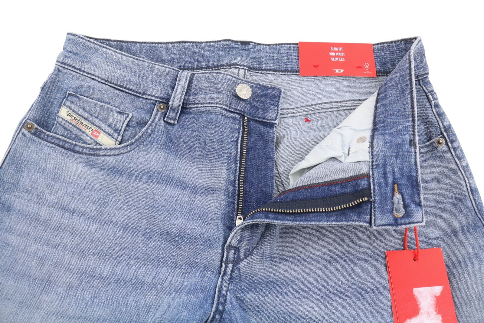DIESEL 2019 D-Strukt 0GRDI Men Jeans W31/L34 Blue Whiskers Faded Slim Fit