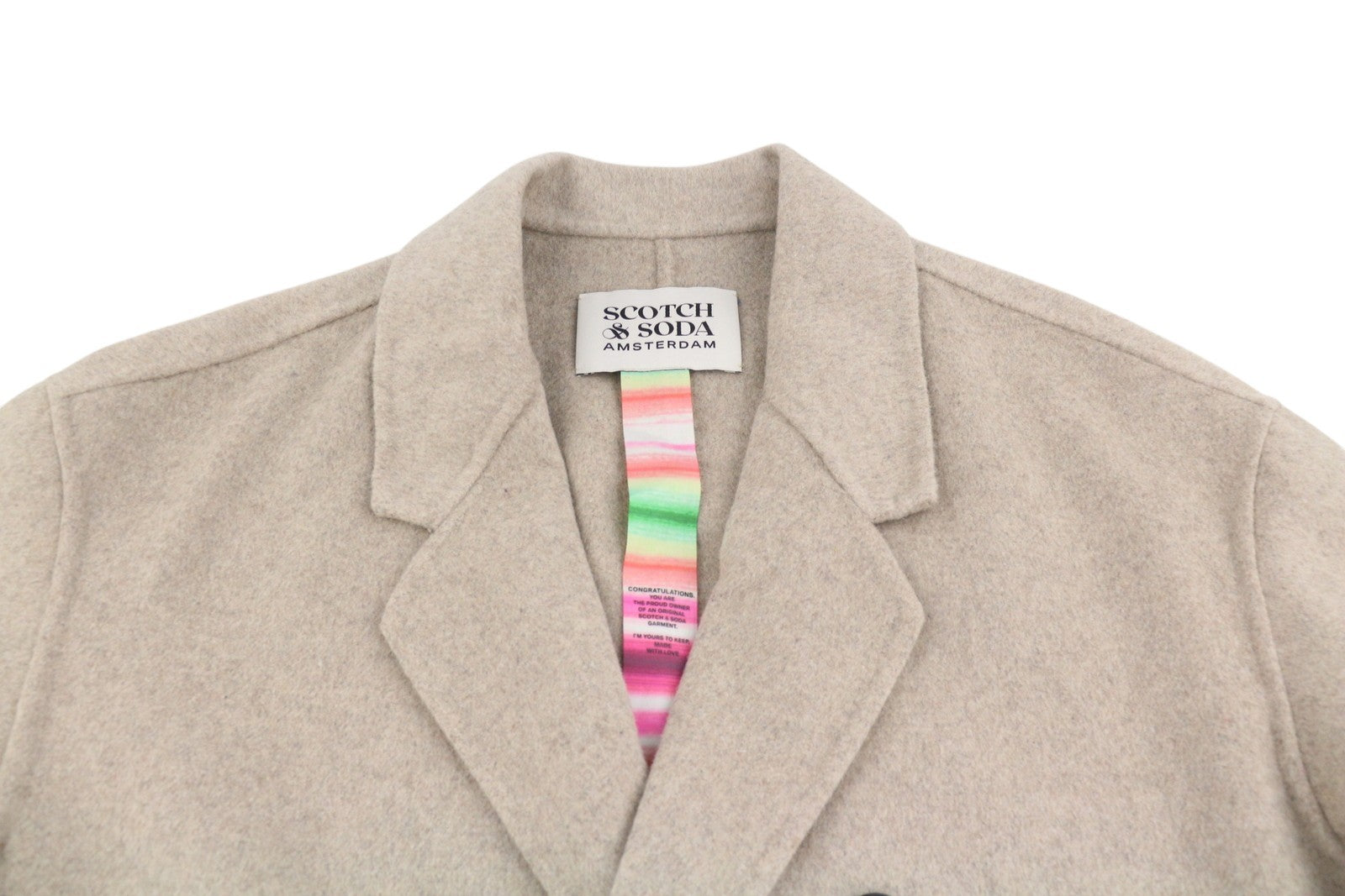 SCOTCH & SODA Men Coat M Light Beige Melange Wool Blend Double-Breasted