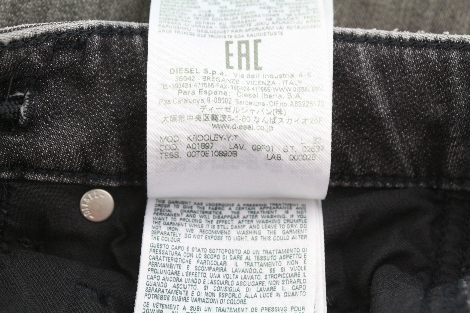 DIESEL Krooley Jogg 09F01 Men Jeans W28/L32 Black Whiskers Faded Slim RRP295