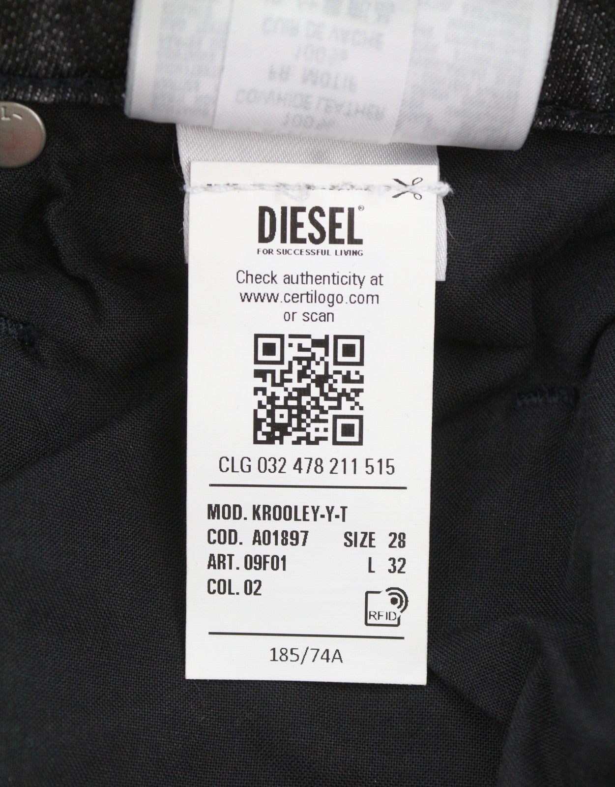 DIESEL Krooley Jogg 09F01 Men Jeans W28/L32 Black Whiskers Faded Slim RRP295