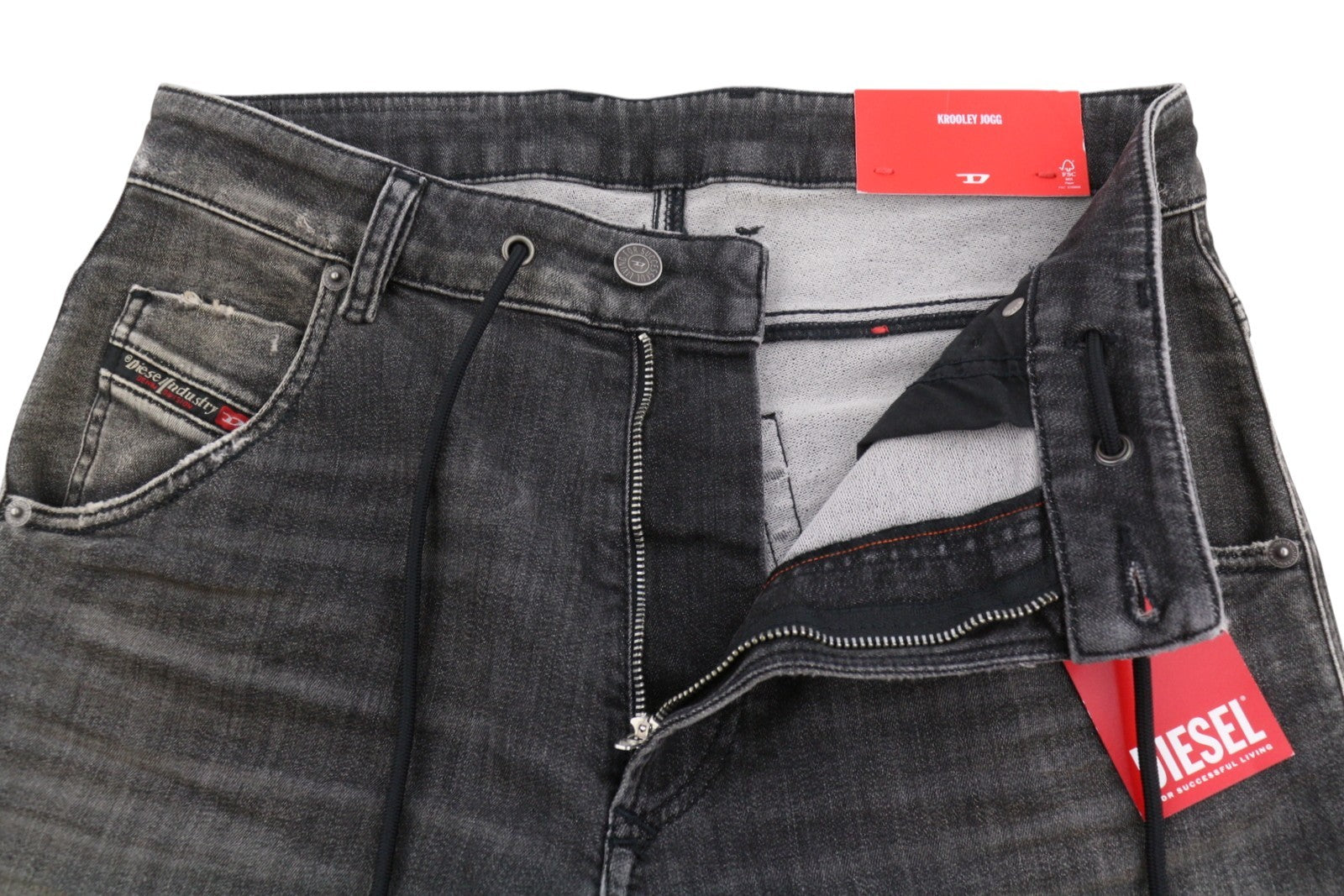 DIESEL Krooley Jogg 09F01 Men Jeans W28/L32 Black Whiskers Faded Slim RRP295