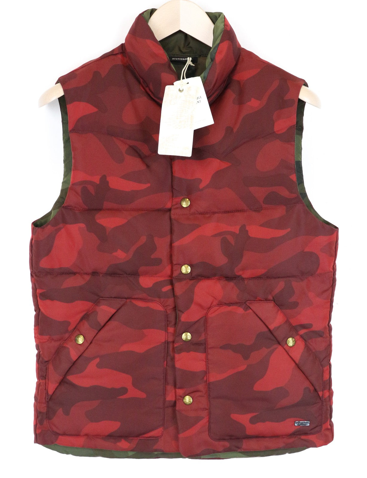 SCOTCH & SODA Men Vest S Camouflage Print Short Puffer Snap Buttons Reversible