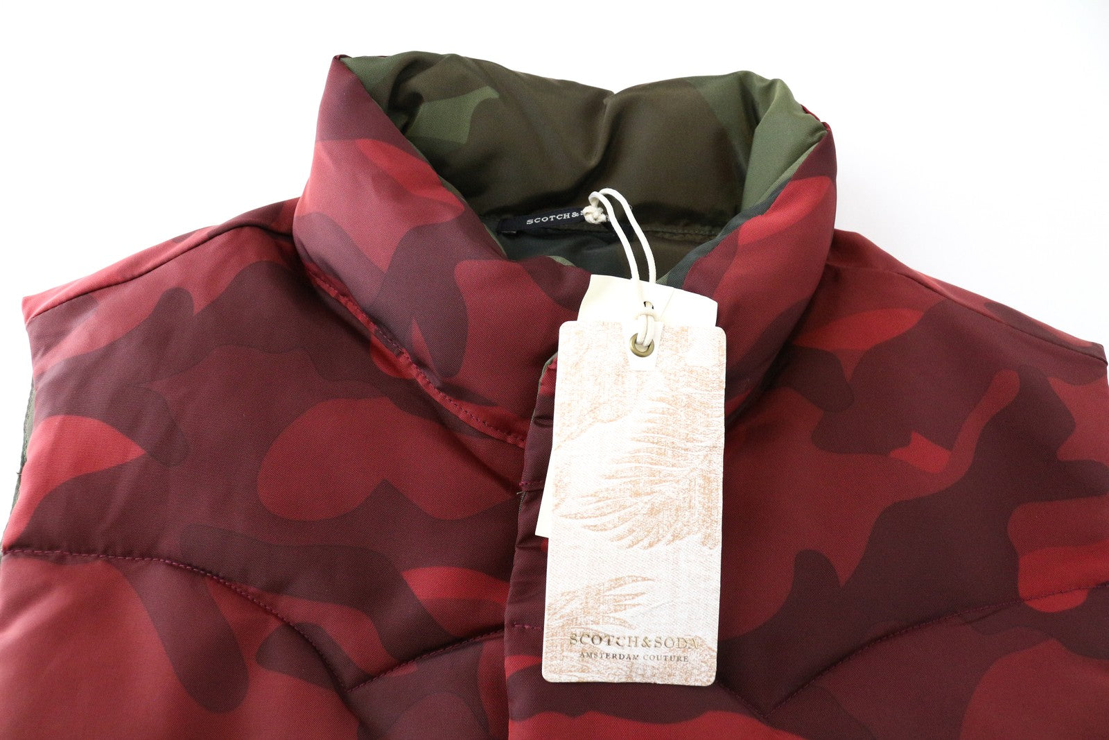 SCOTCH & SODA Men Vest S Camouflage Print Short Puffer Snap Buttons Reversible