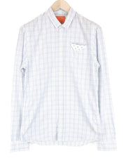 SCOTCH & SODA Men Shirt M Blue White Patch Pocket Checked Button-Up Pure Cotton
