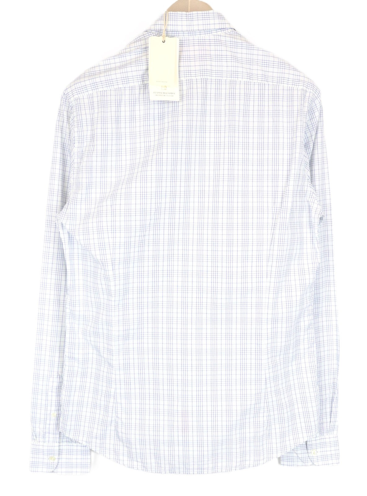SCOTCH & SODA Men Shirt M Blue White Patch Pocket Checked Button-Up Pure Cotton