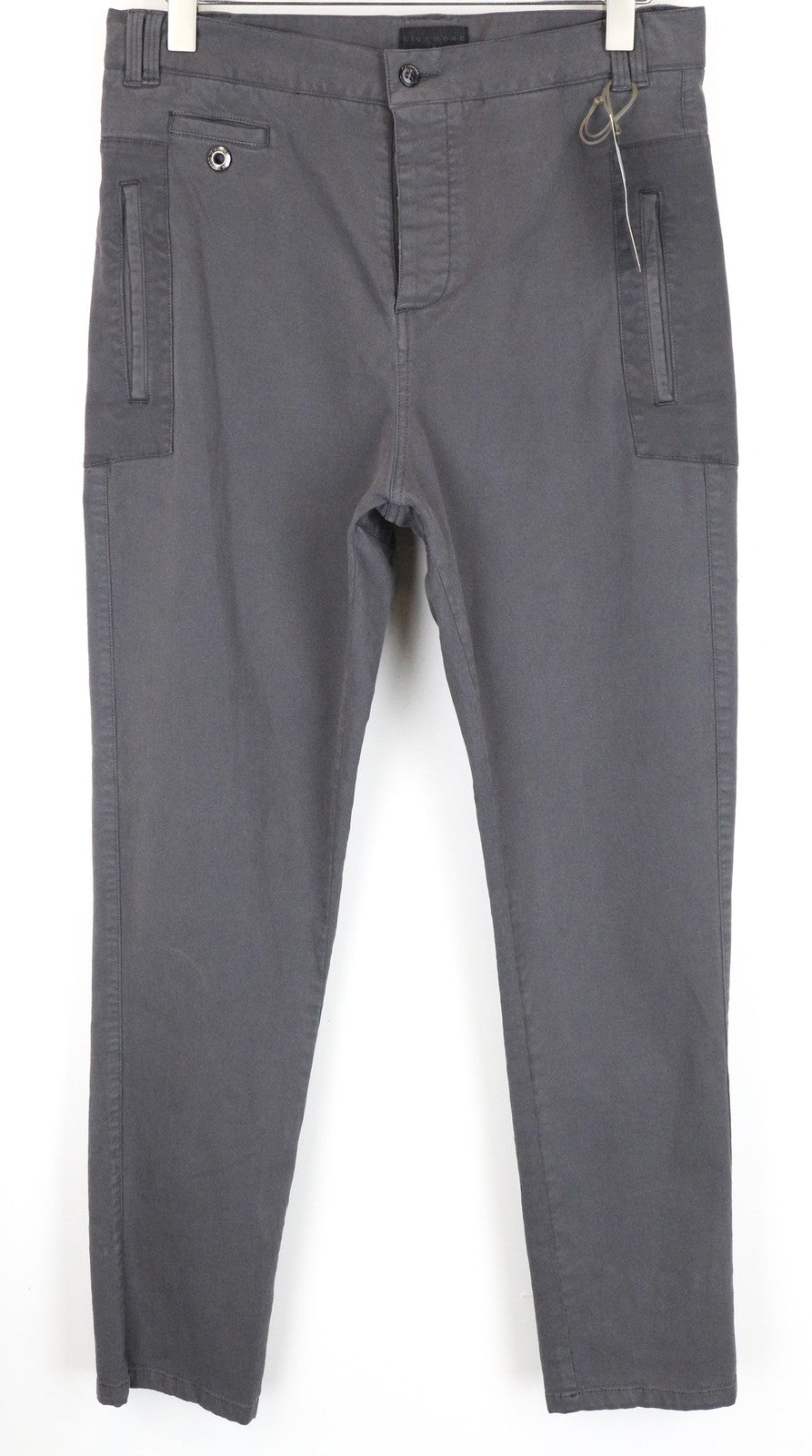 RICHMOND X Men Trousers 48 Slim Fit Button-Fly Stretchy Grey Cotton Blended