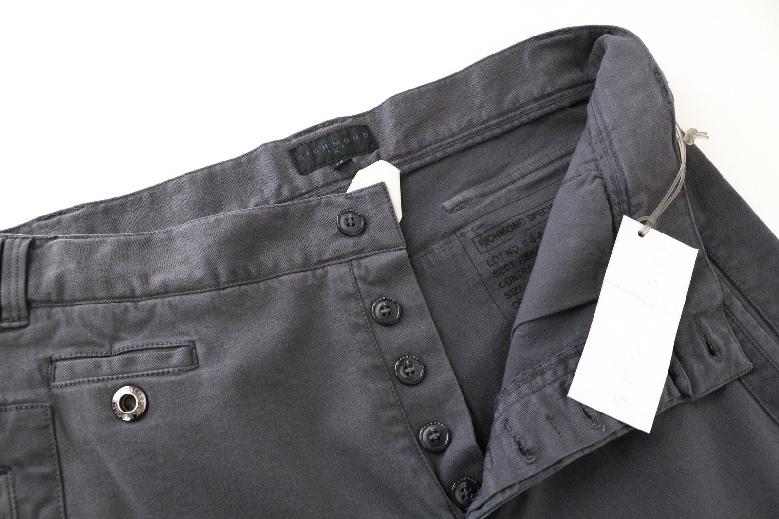 RICHMOND X Men Trousers 48 Slim Fit Button-Fly Stretchy Grey Cotton Blended