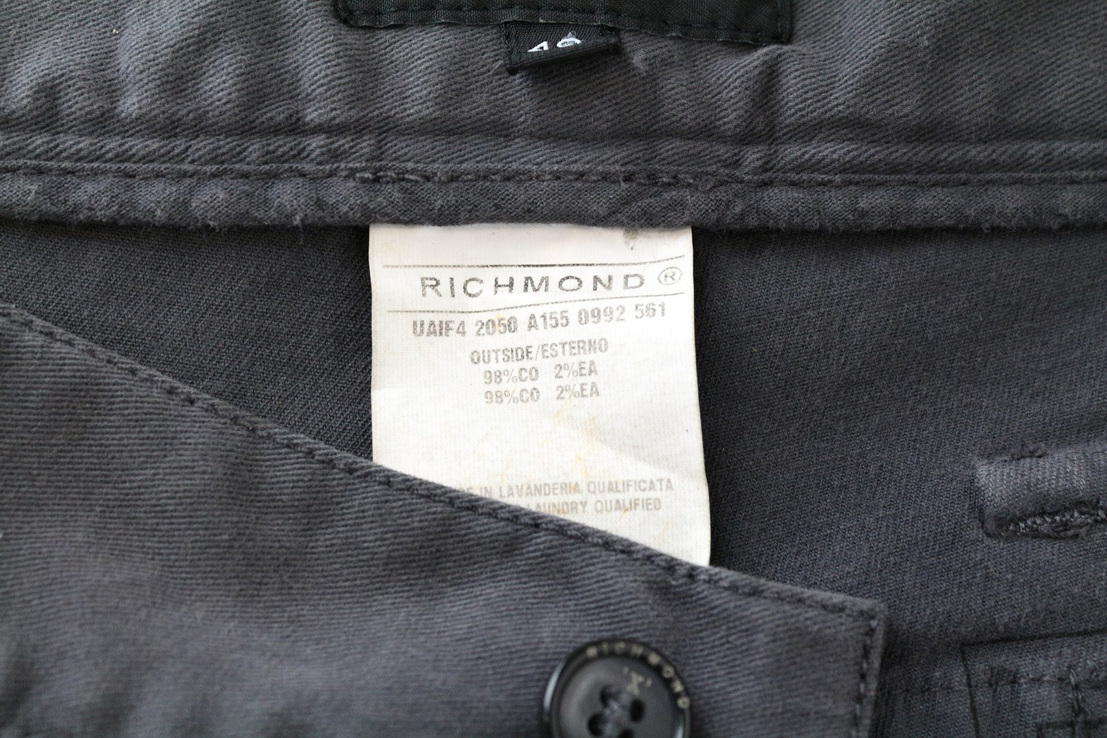 RICHMOND X Men Trousers 48 Slim Fit Button-Fly Stretchy Grey Cotton Blended