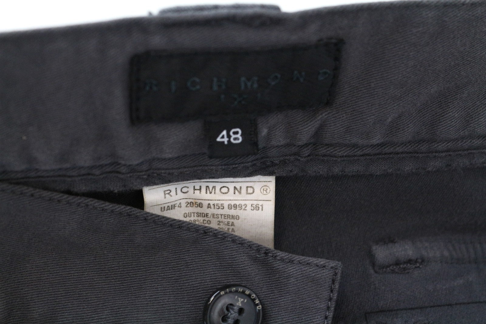 RICHMOND X Men Trousers 48 Slim Fit Button-Fly Stretchy Grey Cotton Blended