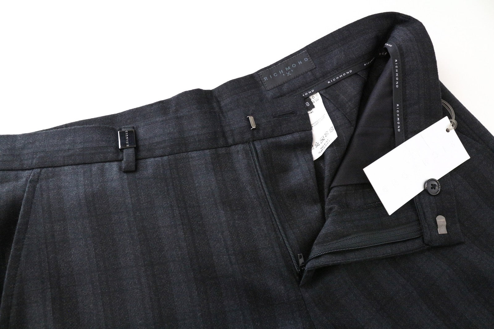 RICHMOND X Men Trousers 48 Straight Checked Zip-Fly Virgin Wool Chino Style