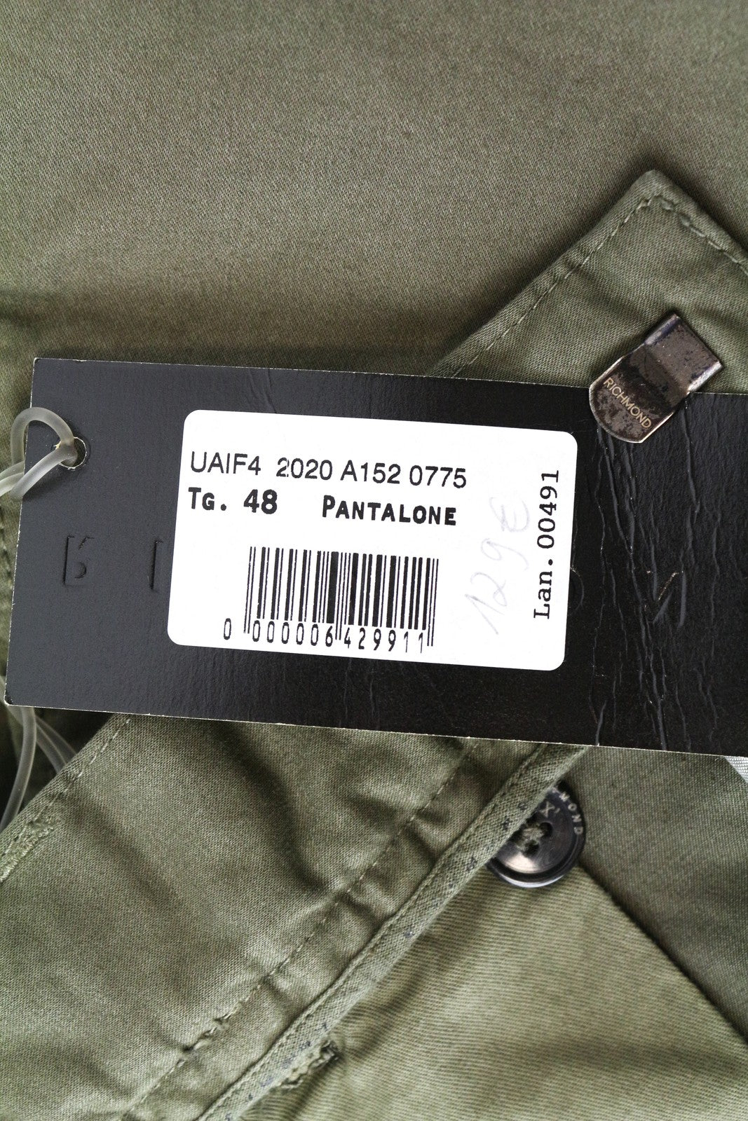 RICHMOND X Men Trousers 48 Straight Khaki Green Zip-Fly Stretchy Chino Style