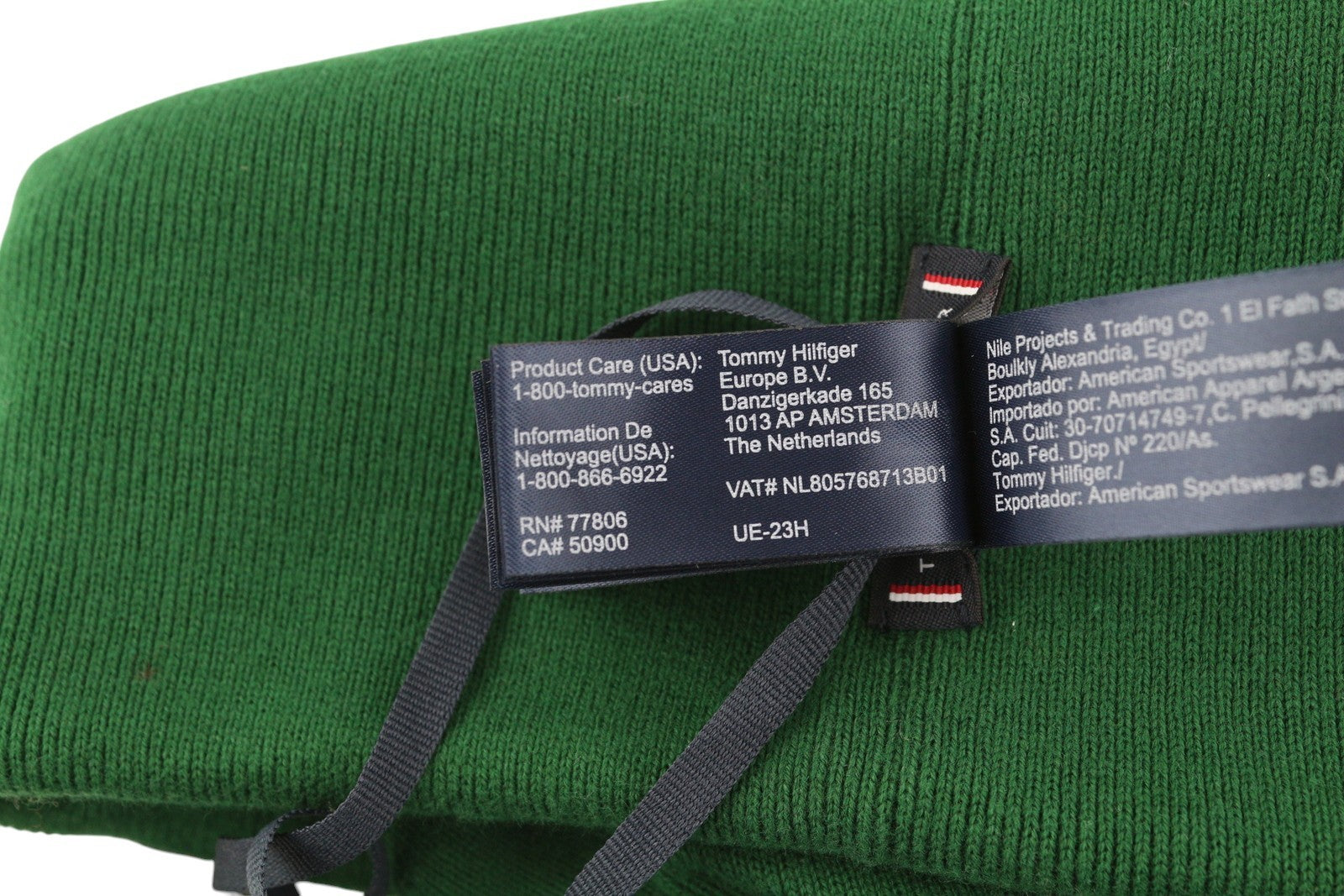 TOMMY HILFIGER New Prep Beanie Men Hat OS Green Cotton Knit Embroidered