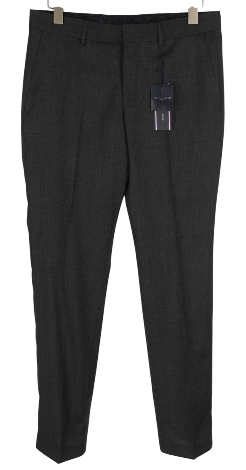 TOMMY HILFIGER Rhames Men Trousers W33 94 Long Grey Wool Patterned Tapered Flat
