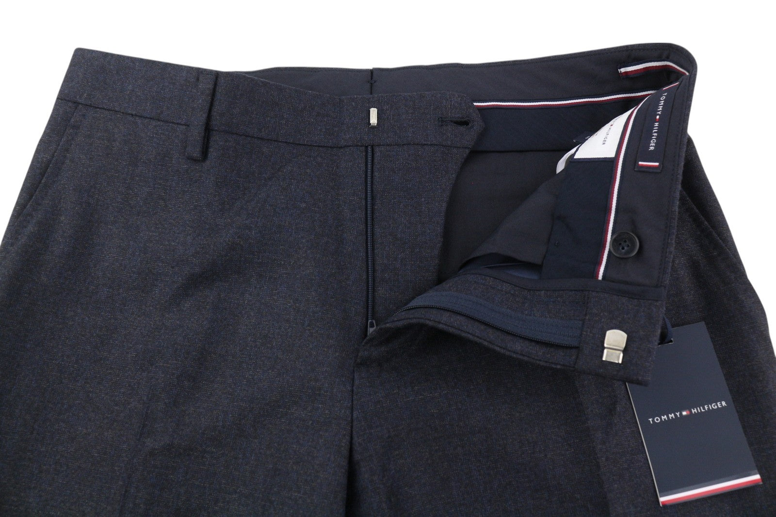 TOMMY HILFIGER Lardini Men Trousers 46 Blue Patterned Wool Cashmere Slim Fit
