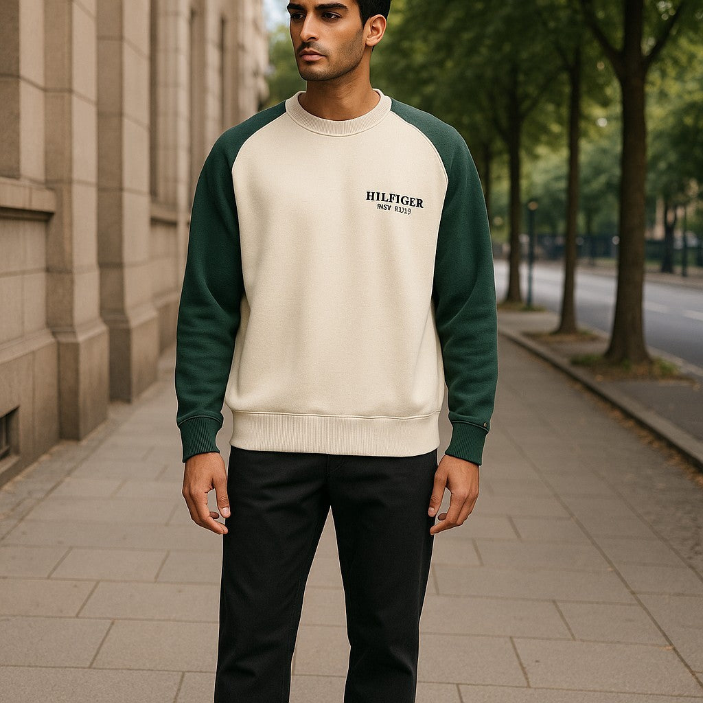 TOMMY HILFIGER Monotype Colourblock Crew Neck Men Jumper L Pull On Knit RRP139