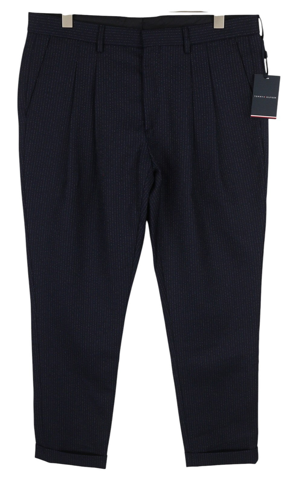 TOMMY HILFIGER Wave Pinstripe Men Trousers W40 Blue Wool Blend Pleated RRP169