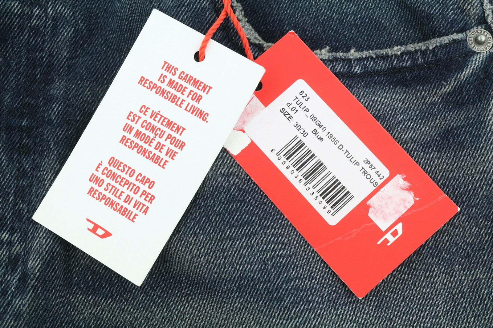 DIESEL 1956 D-Tulip 09G40 Women Jeans W30/L30 Regular Straight Leg High Waist