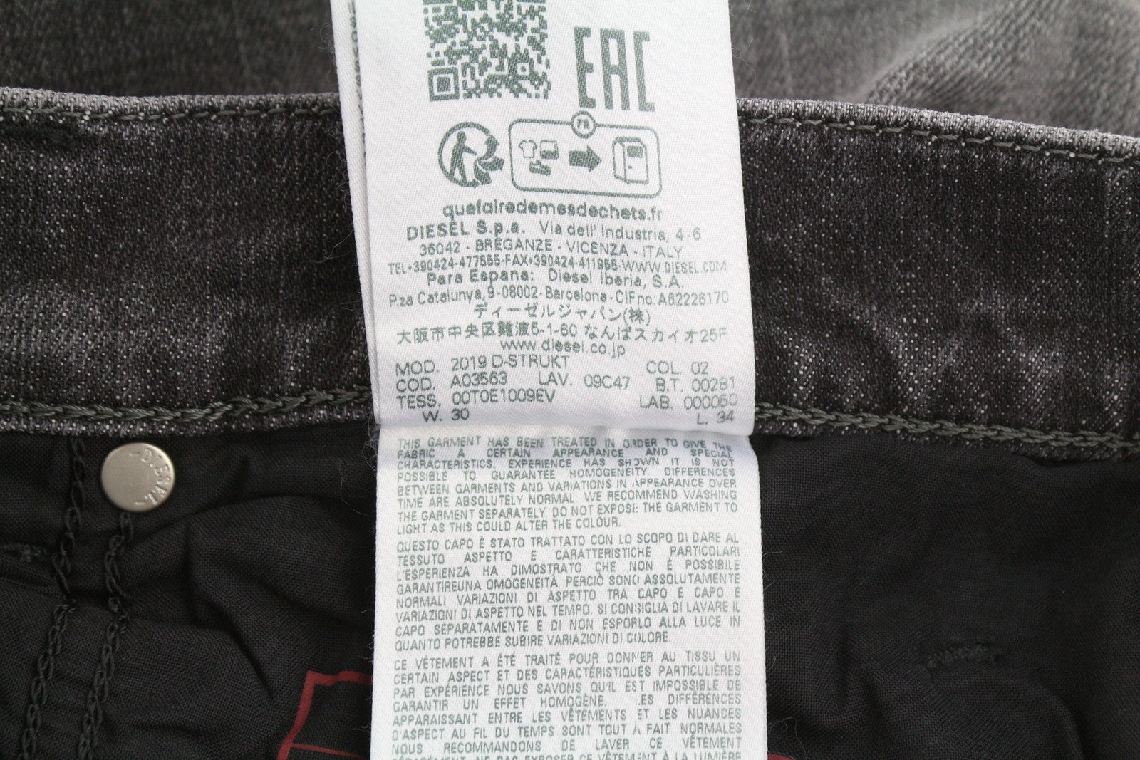 DIESEL 2019 D-Strukt 09C47 Men Jeans W30/L34 Grey Whiskers Faded Slim Fit