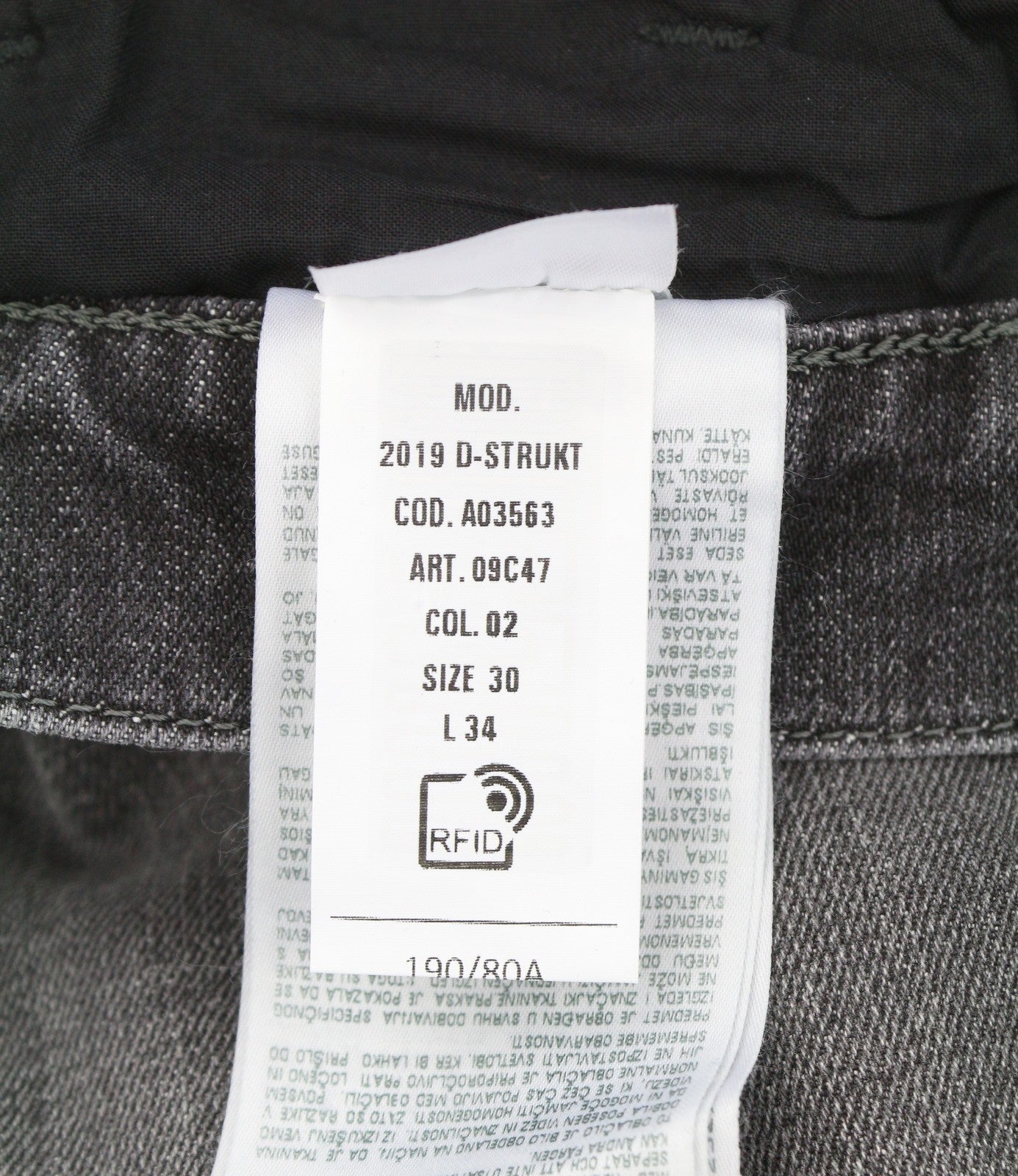 DIESEL 2019 D-Strukt 09C47 Men Jeans W30/L34 Grey Whiskers Faded Slim Fit