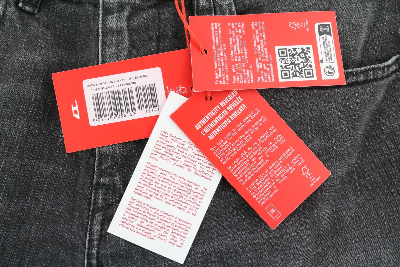 DIESEL 2019 D-Strukt 09C47 Men Jeans W30/L34 Grey Whiskers Faded Slim Fit