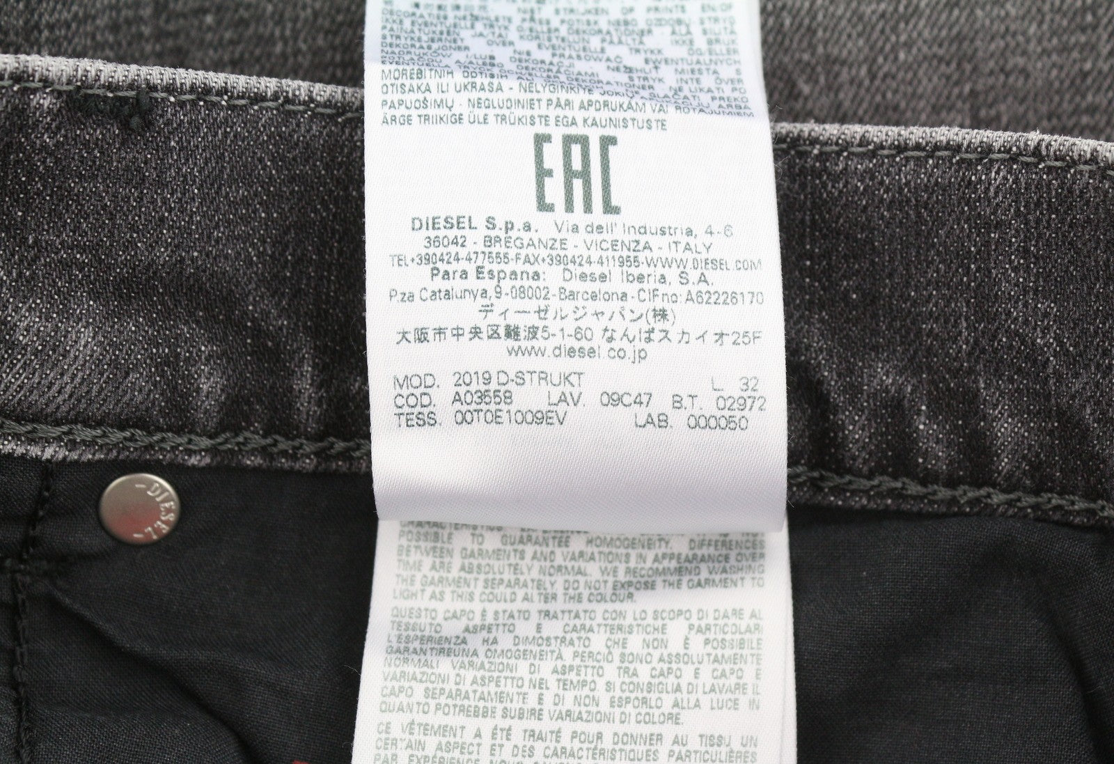 DIESEL 2019 D-Strukt 09C47 Men Jeans W30/L32 Grey Whiskers Faded Slim Fit