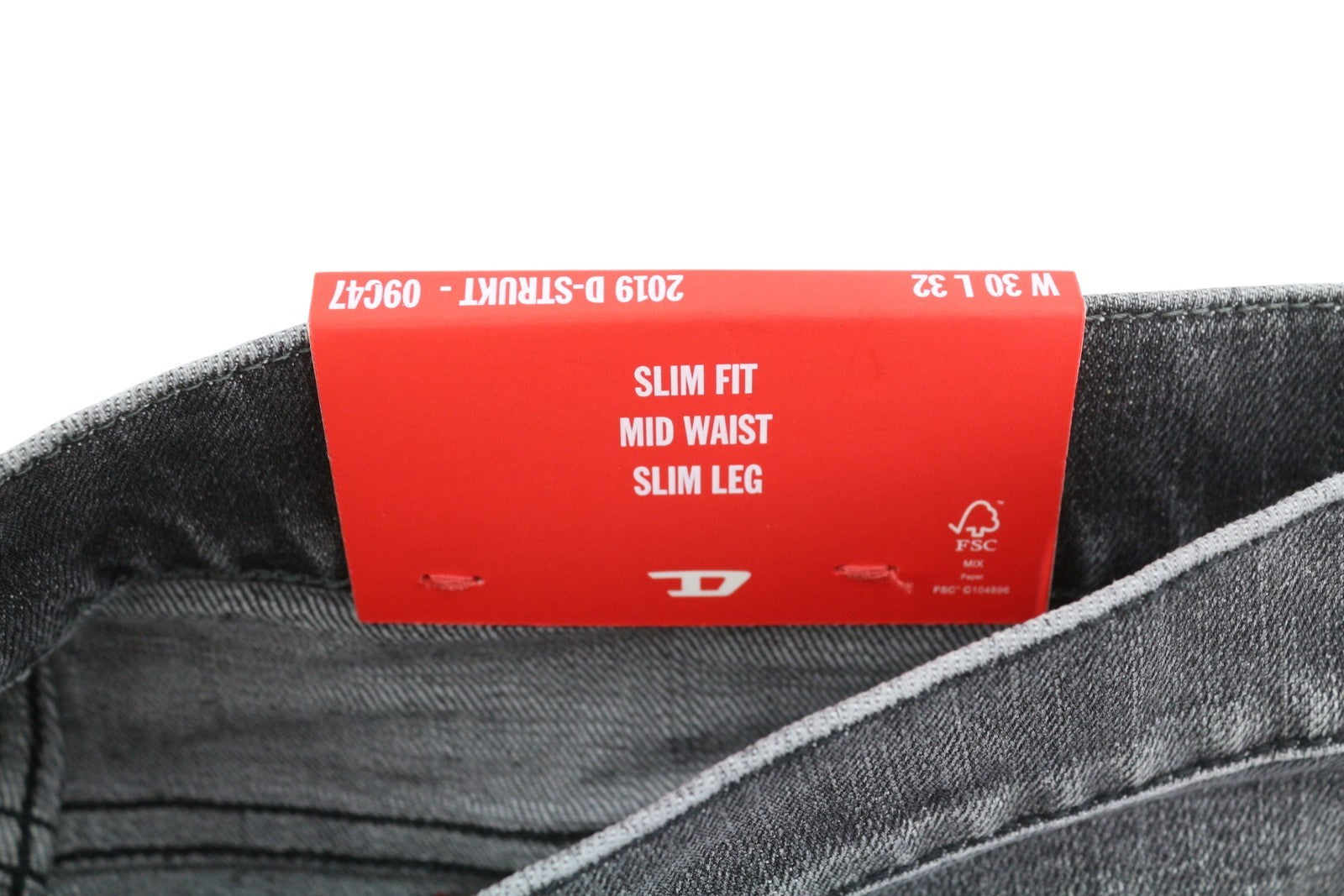 DIESEL 2019 D-Strukt 09C47 Men Jeans W30/L32 Grey Whiskers Faded Slim Fit