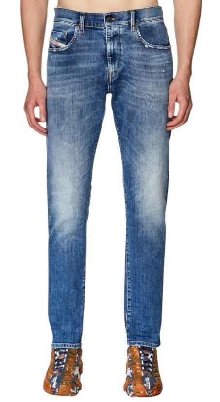 DIESEL 2019 D-Strukt 09G32 Men Jeans W29/L34 Blue Whiskers Faded Distress RRP180