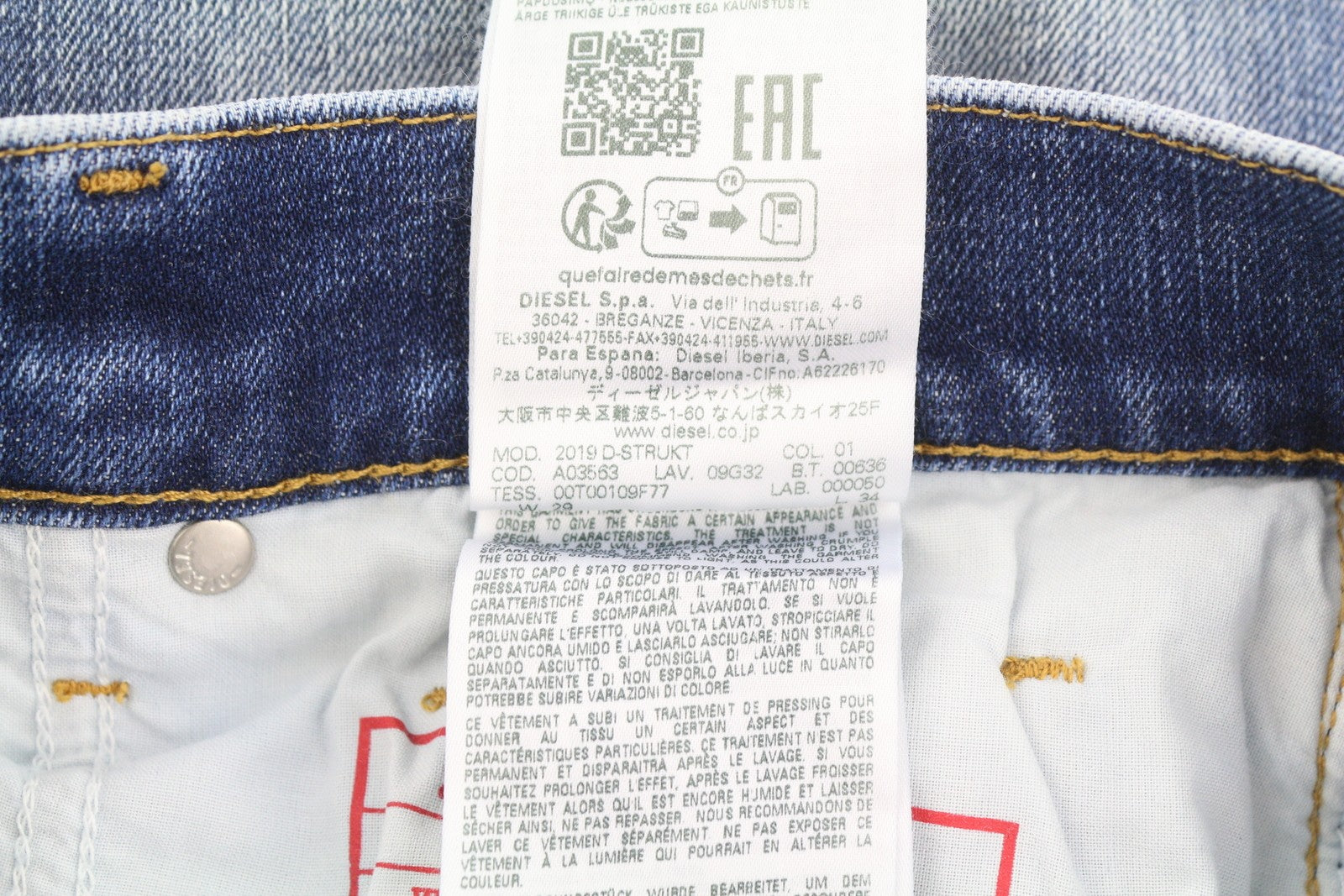 DIESEL 2019 D-Strukt 09G32 Men Jeans W29/L34 Blue Whiskers Faded Distress RRP180