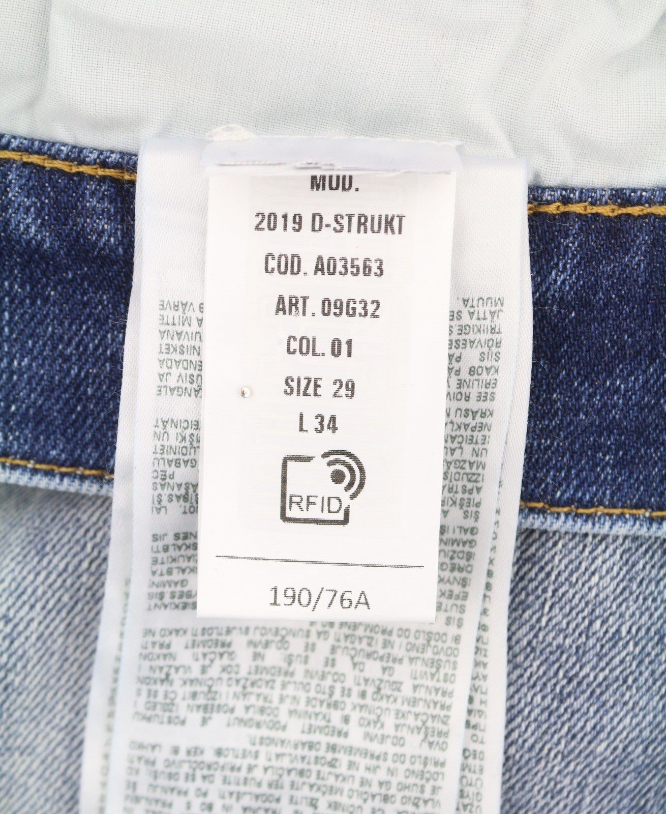 DIESEL 2019 D-Strukt 09G32 Men Jeans W29/L34 Blue Whiskers Faded Distress RRP180