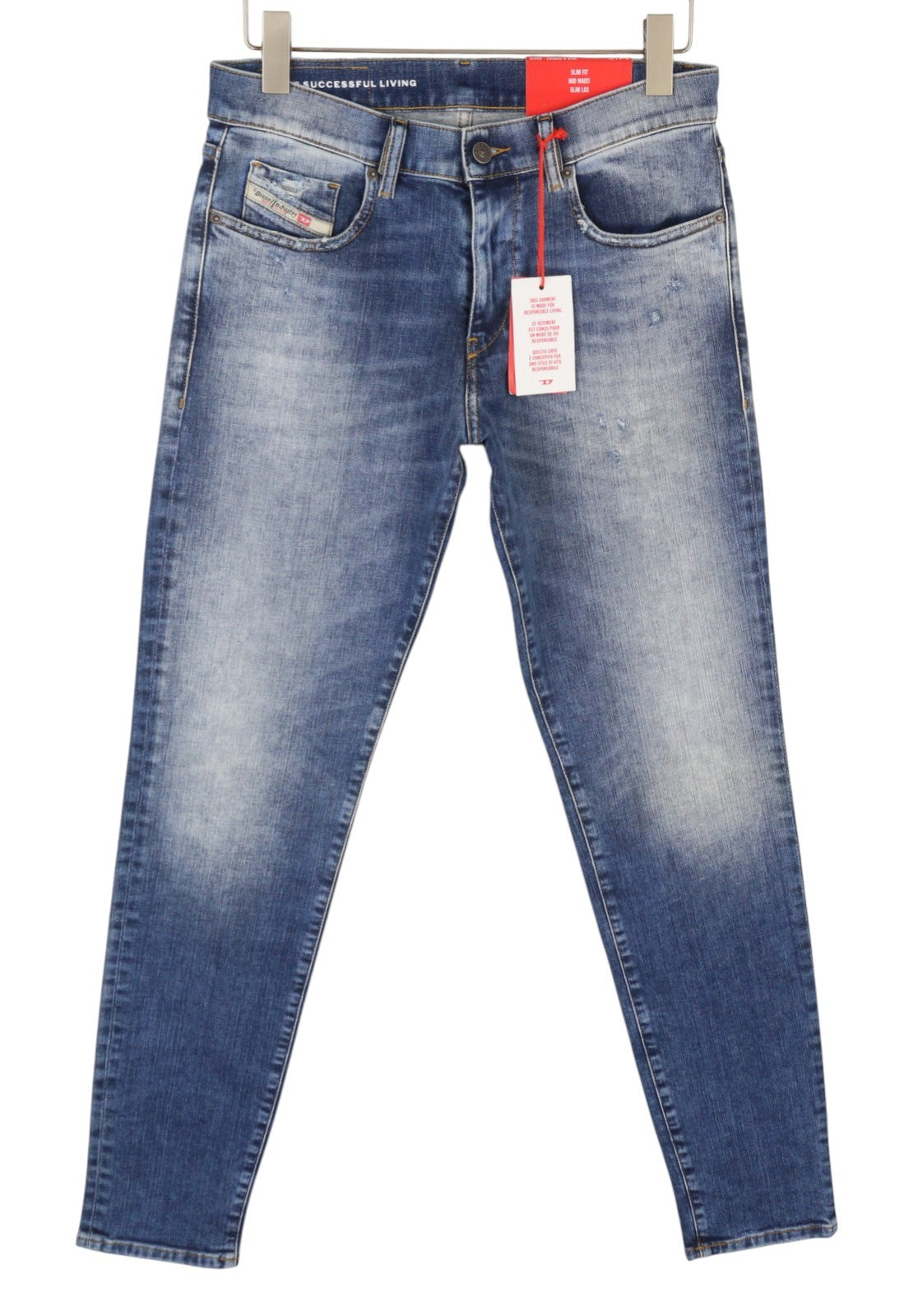 DIESEL 2019 D-Strukt 09G32 Men Jeans W29/L34 Blue Whiskers Faded Distress RRP180