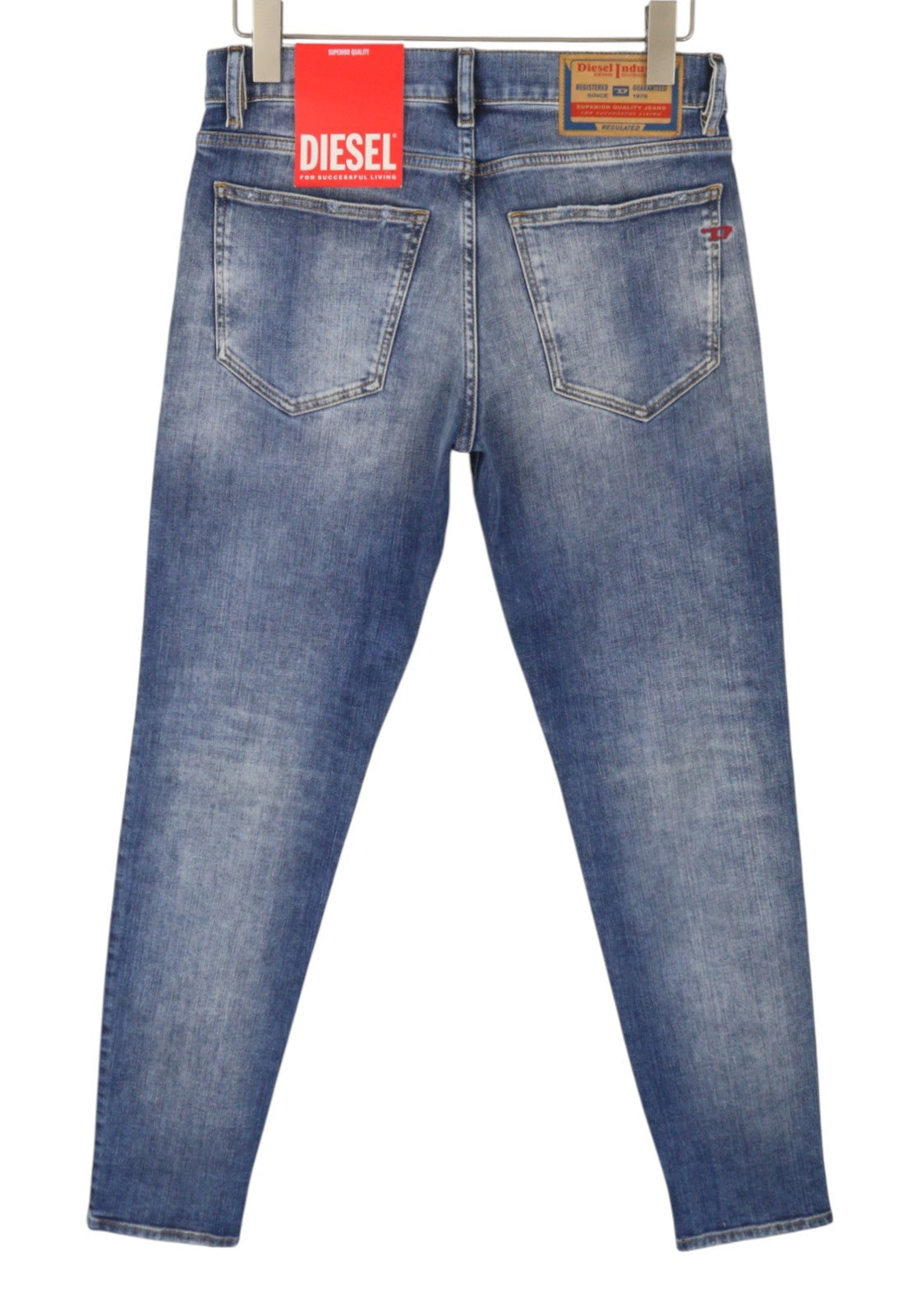 DIESEL 2019 D-Strukt 09G32 Men Jeans W29/L34 Blue Whiskers Faded Distress RRP180