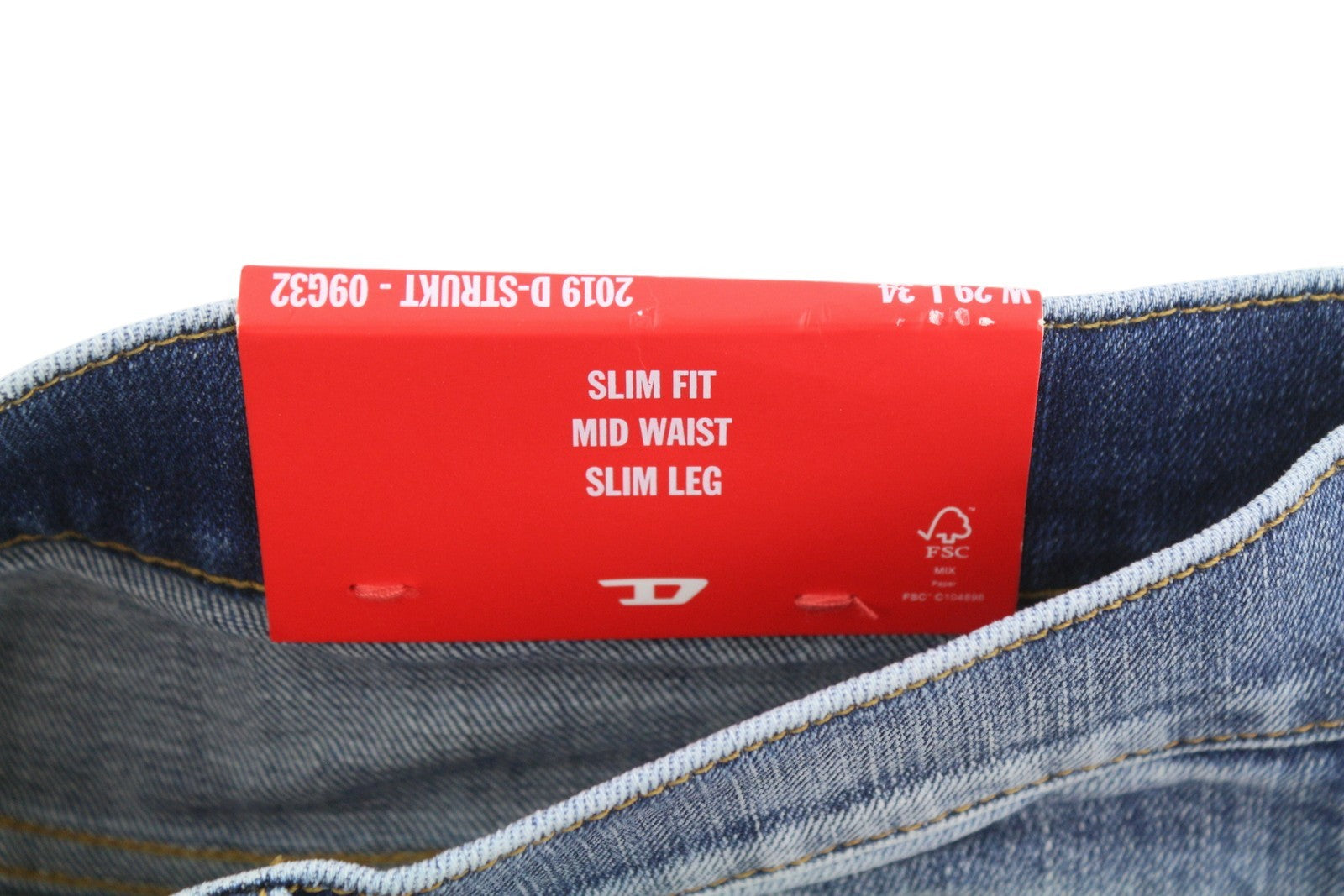 DIESEL 2019 D-Strukt 09G32 Men Jeans W29/L34 Blue Whiskers Faded Distress RRP180