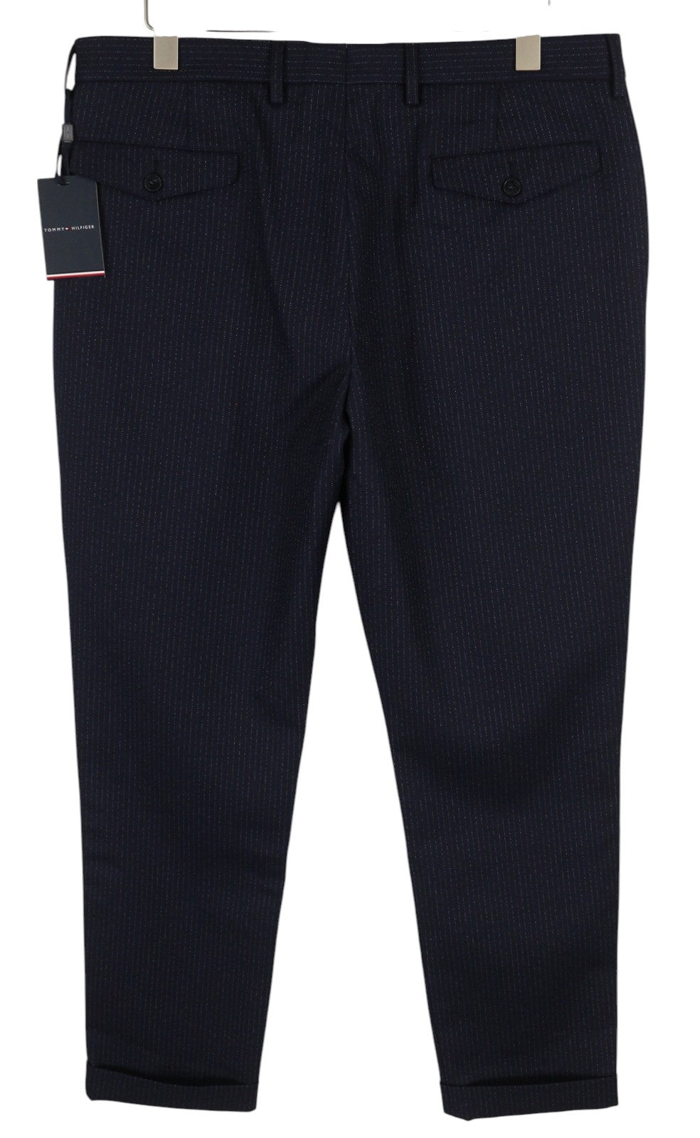 TOMMY HILFIGER Wave Pinstripe Men Trousers W40 Blue Wool Blend Pleated RRP169