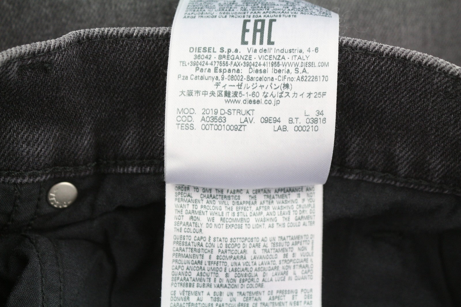 DIESEL 2019 D-Strukt 09E94 Men Jeans W30/L34 Grey Whiskers Faded Slim Fit