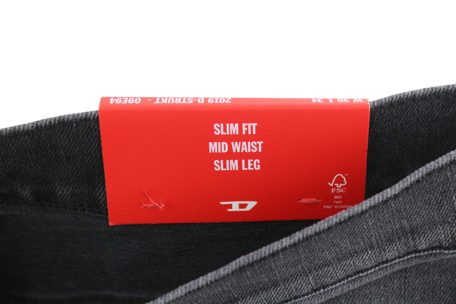 DIESEL 2019 D-Strukt 09E94 Men Jeans W30/L34 Grey Whiskers Faded Slim Fit