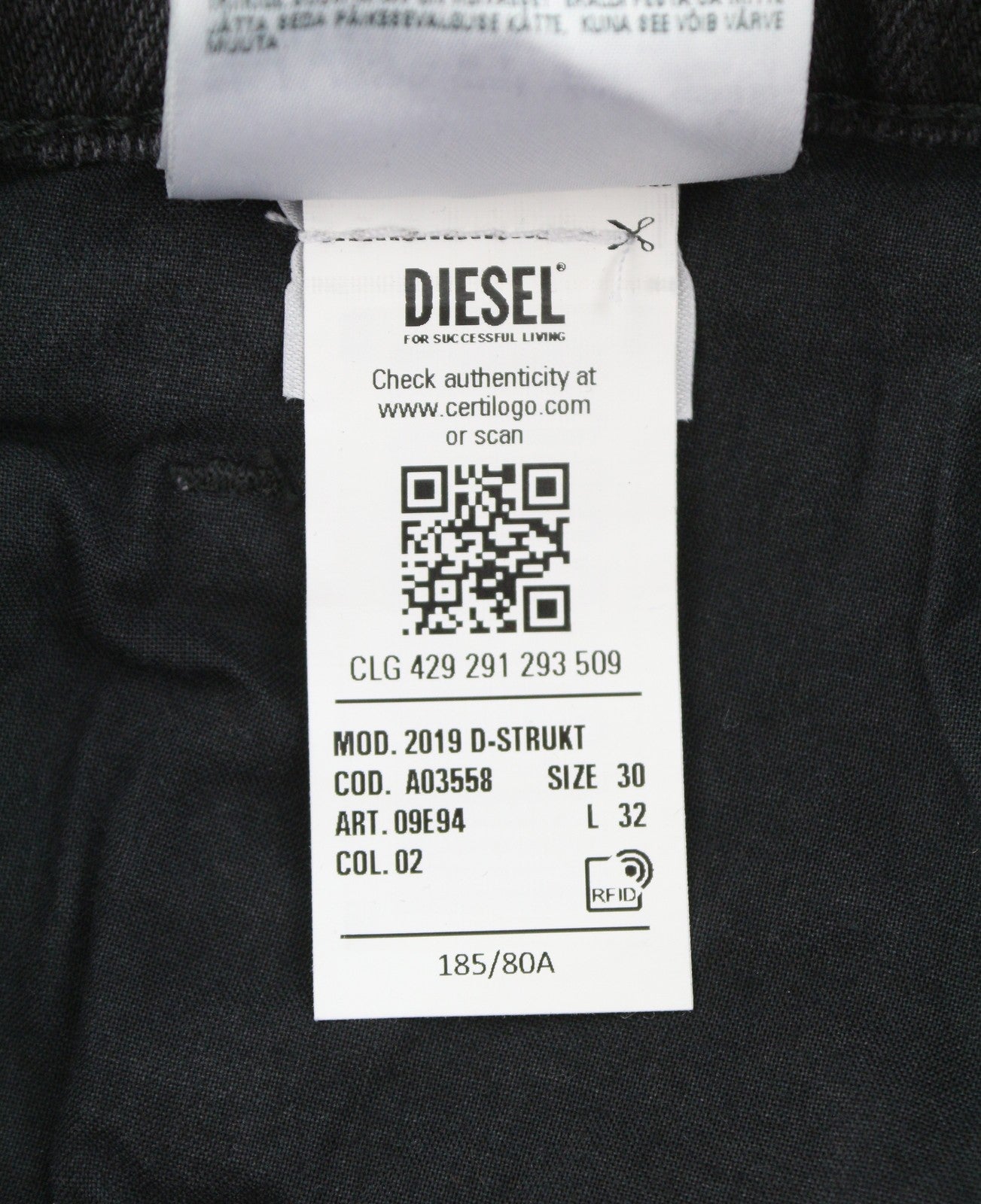 DIESEL 2019 D-Strukt 09E94 Men Jeans W30/L32 Grey Whiskers Faded Slim Fit