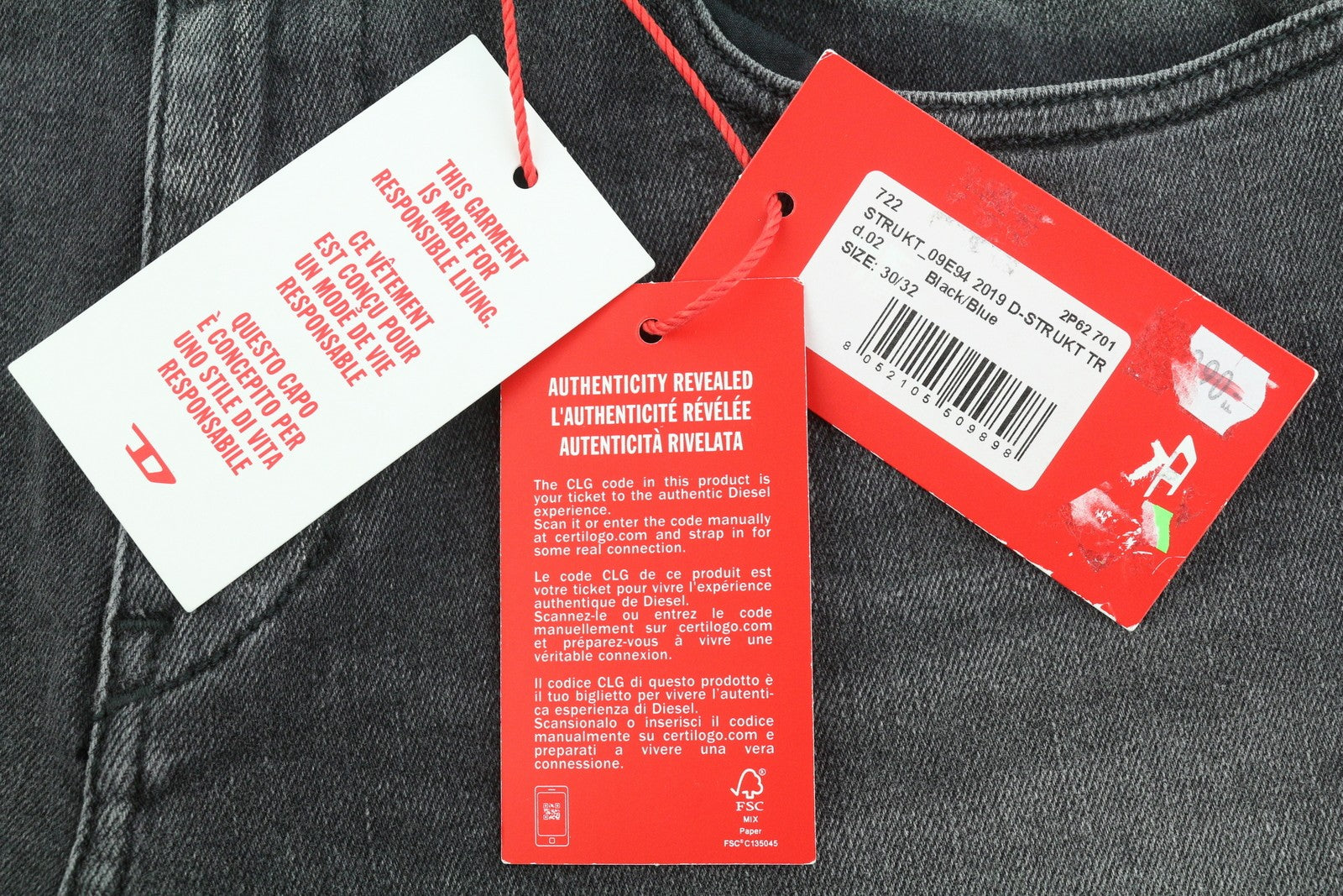 DIESEL 2019 D-Strukt 09E94 Men Jeans W30/L32 Grey Whiskers Faded Slim Fit