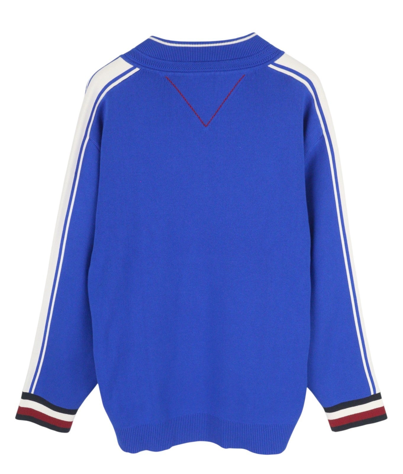 TOMMY HILFIGER V-Neck Cricket Men Jumper M Blue Tight-Knit Patch Logo Pull On