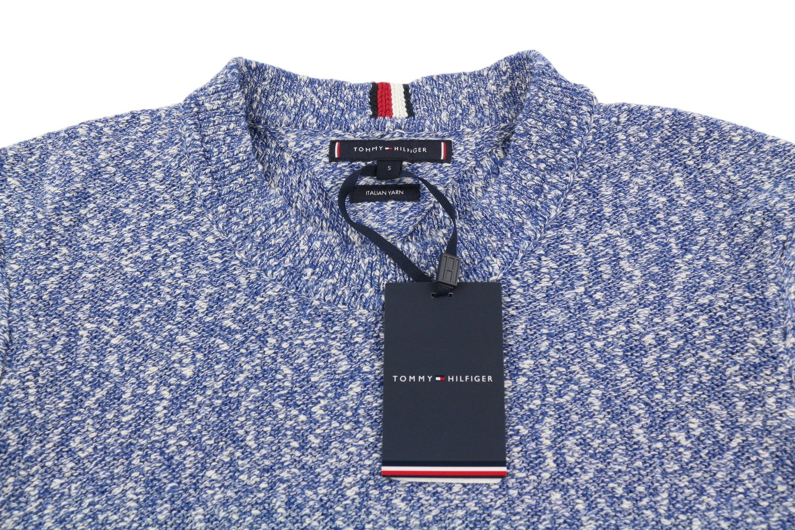 TOMMY HILFIGER Slub Yarn C NK Men Jumper S Blue Melange Knit Pull On RRP149