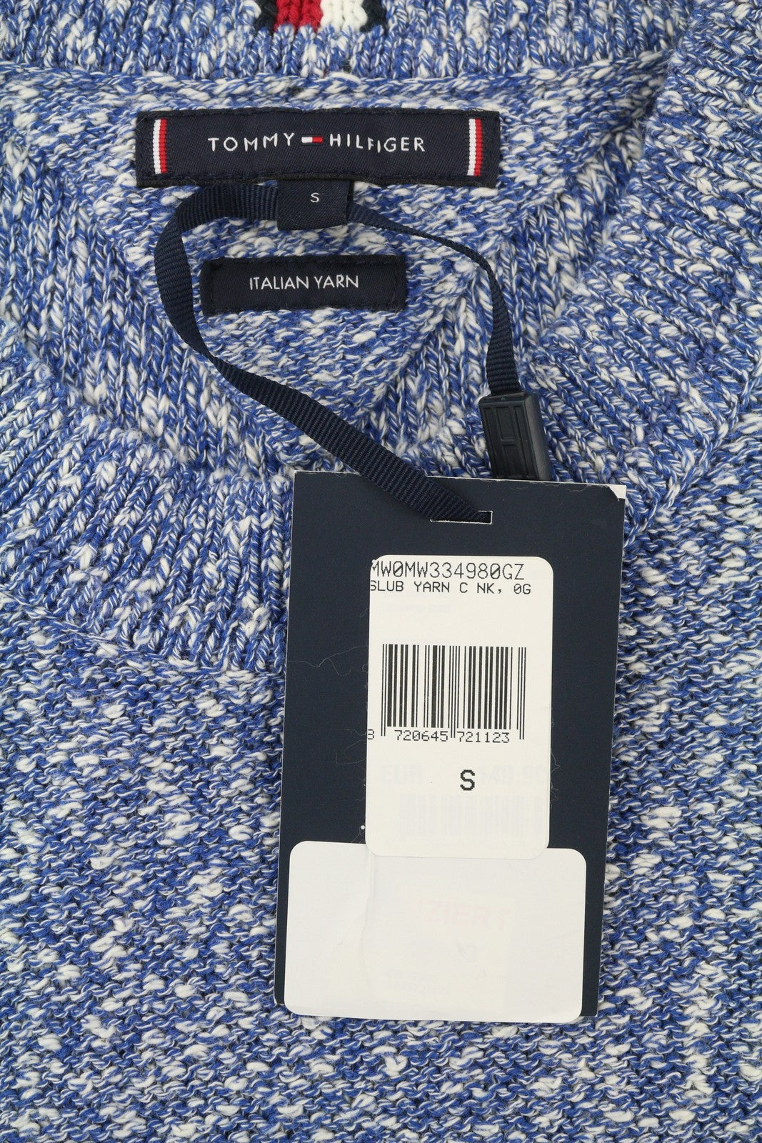 TOMMY HILFIGER Slub Yarn C NK Men Jumper S Blue Melange Knit Pull On RRP149