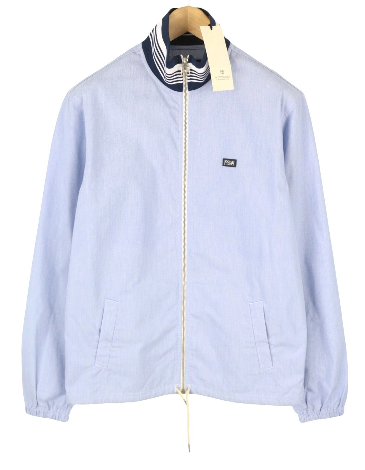SCOTCH & SODA Men Jacket M Blue Pinstriped High Neck Full Zip Lightweight