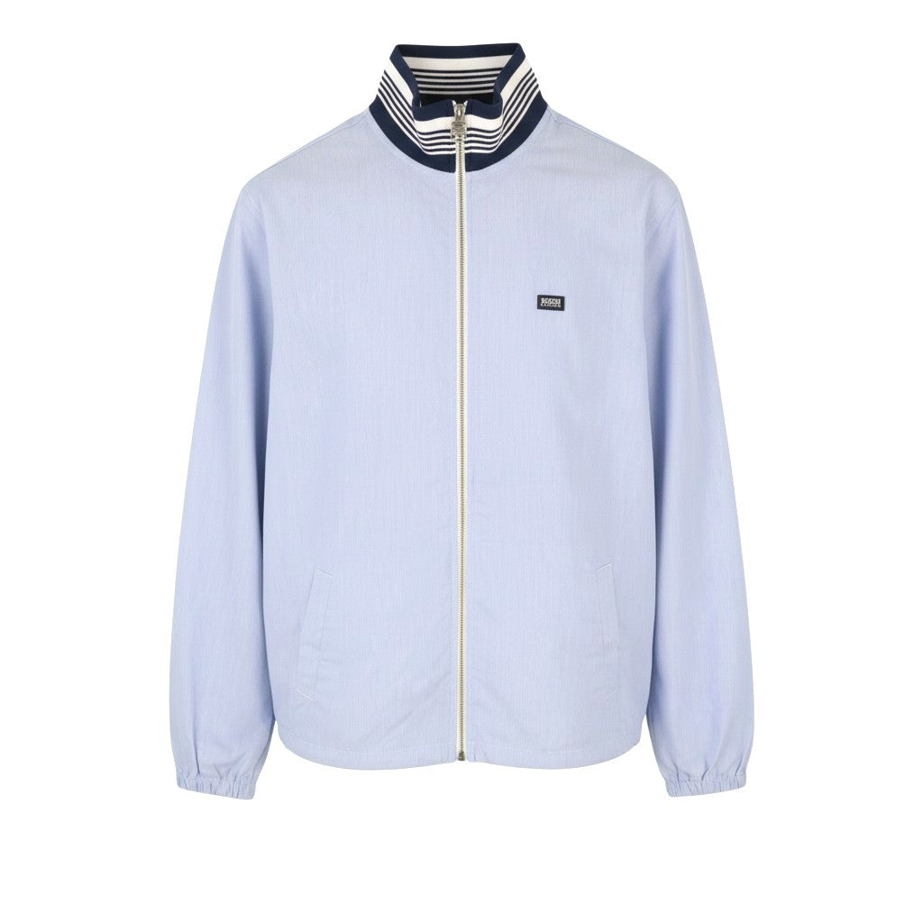 SCOTCH & SODA Men Jacket M Blue Pinstriped High Neck Full Zip Lightweight