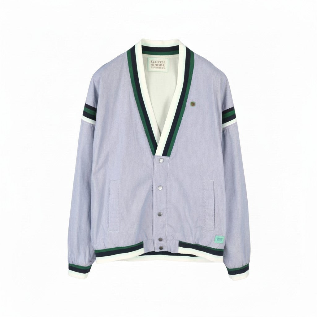 SCOTCH & SODA Men Jacket L Blue Pinstriped Snap Buttons Cardigan Lightweight