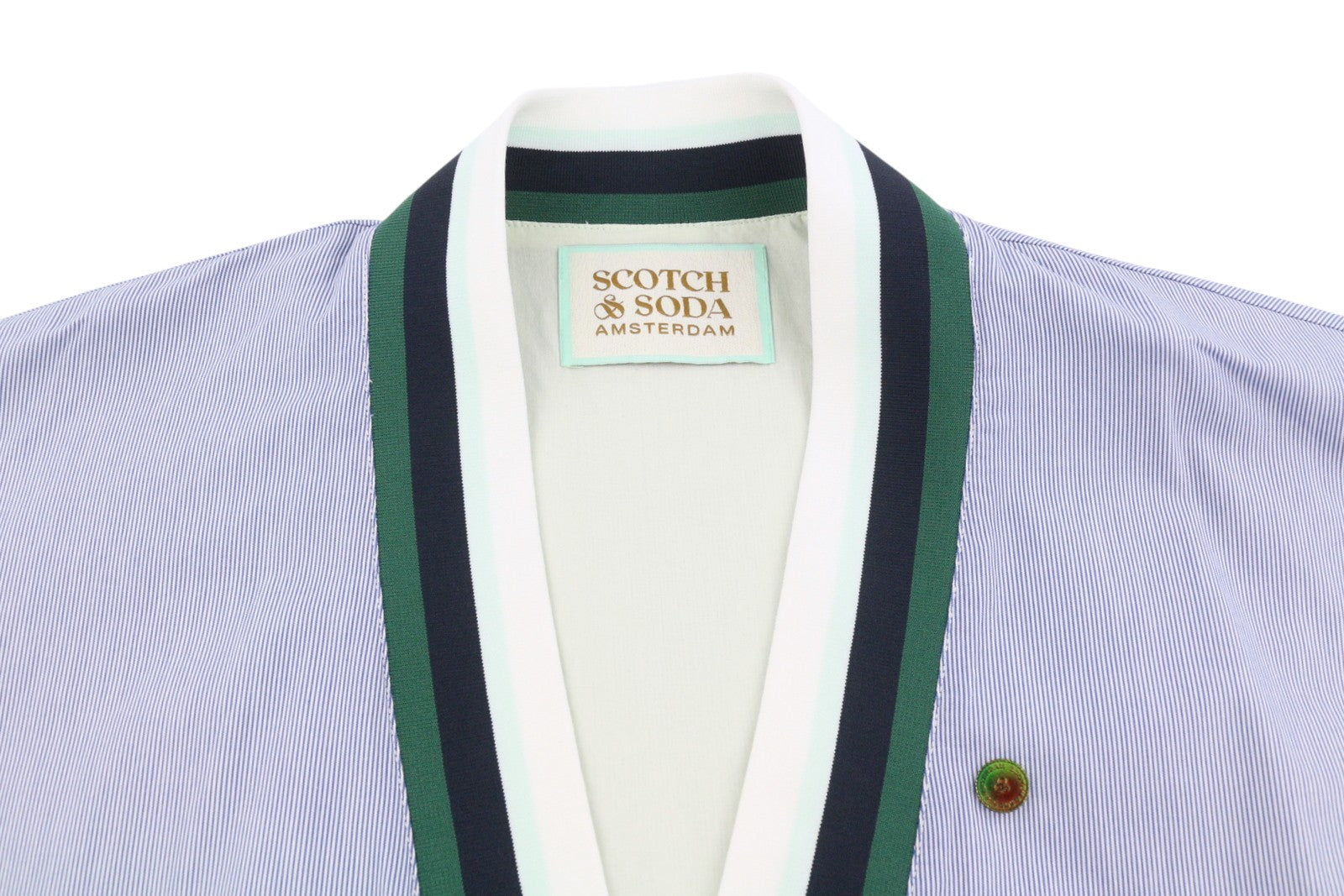 SCOTCH & SODA Men Jacket L Blue Pinstriped Snap Buttons Cardigan Lightweight