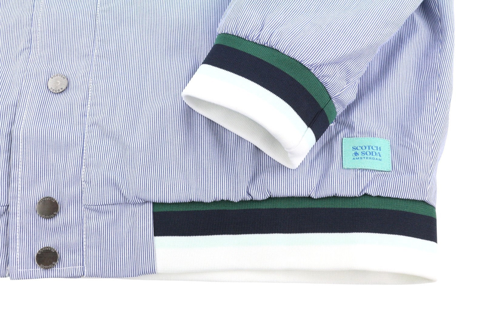 SCOTCH & SODA Men Jacket L Blue Pinstriped Snap Buttons Cardigan Lightweight