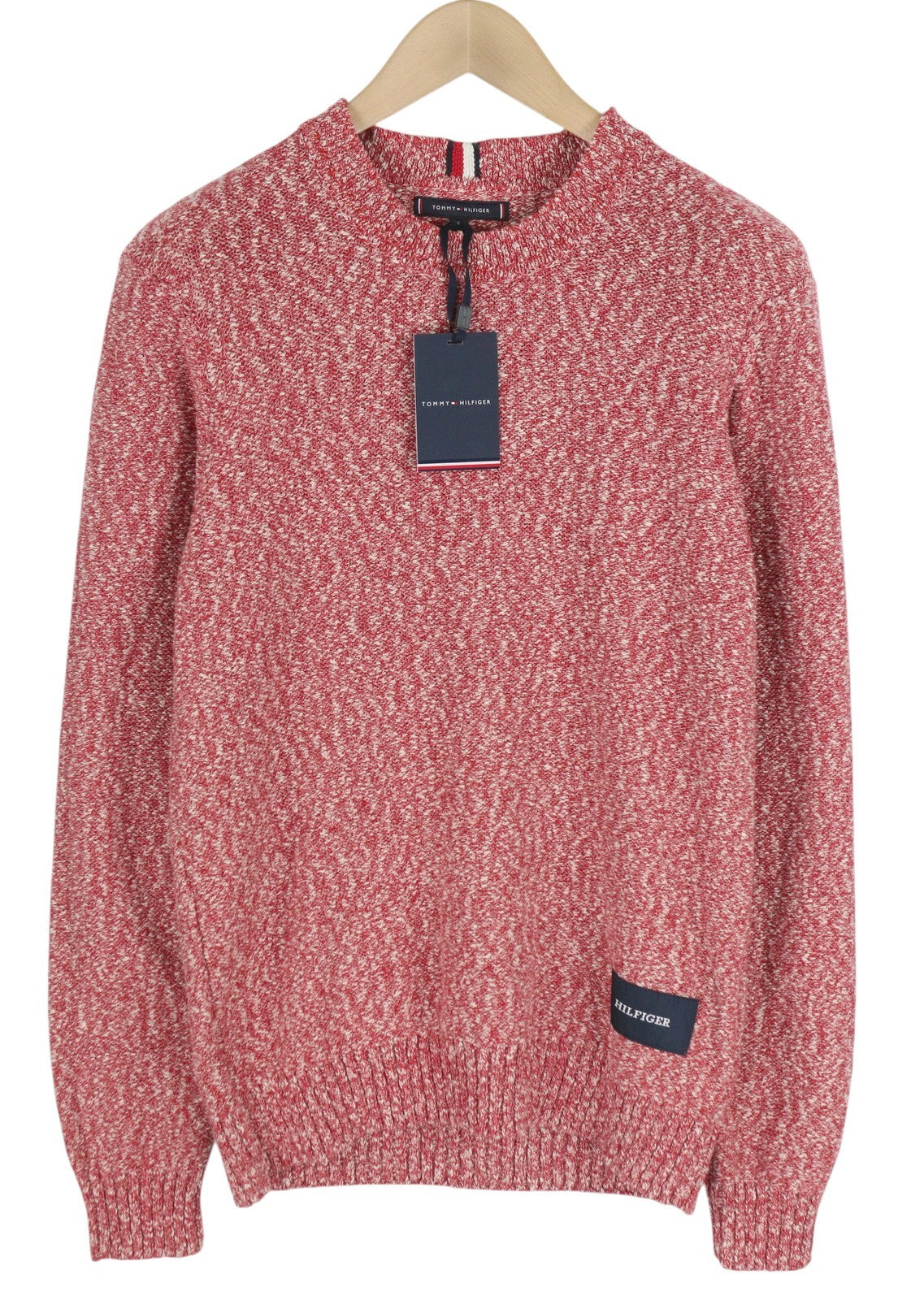 TOMMY HILFIGER Slub Yarn C NK Men Jumper S Red Melange Knit Pull On RRP149