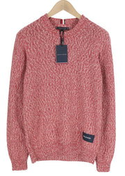 TOMMY HILFIGER Slub Yarn C NK Men Jumper S Red Melange Knit Pull On RRP149