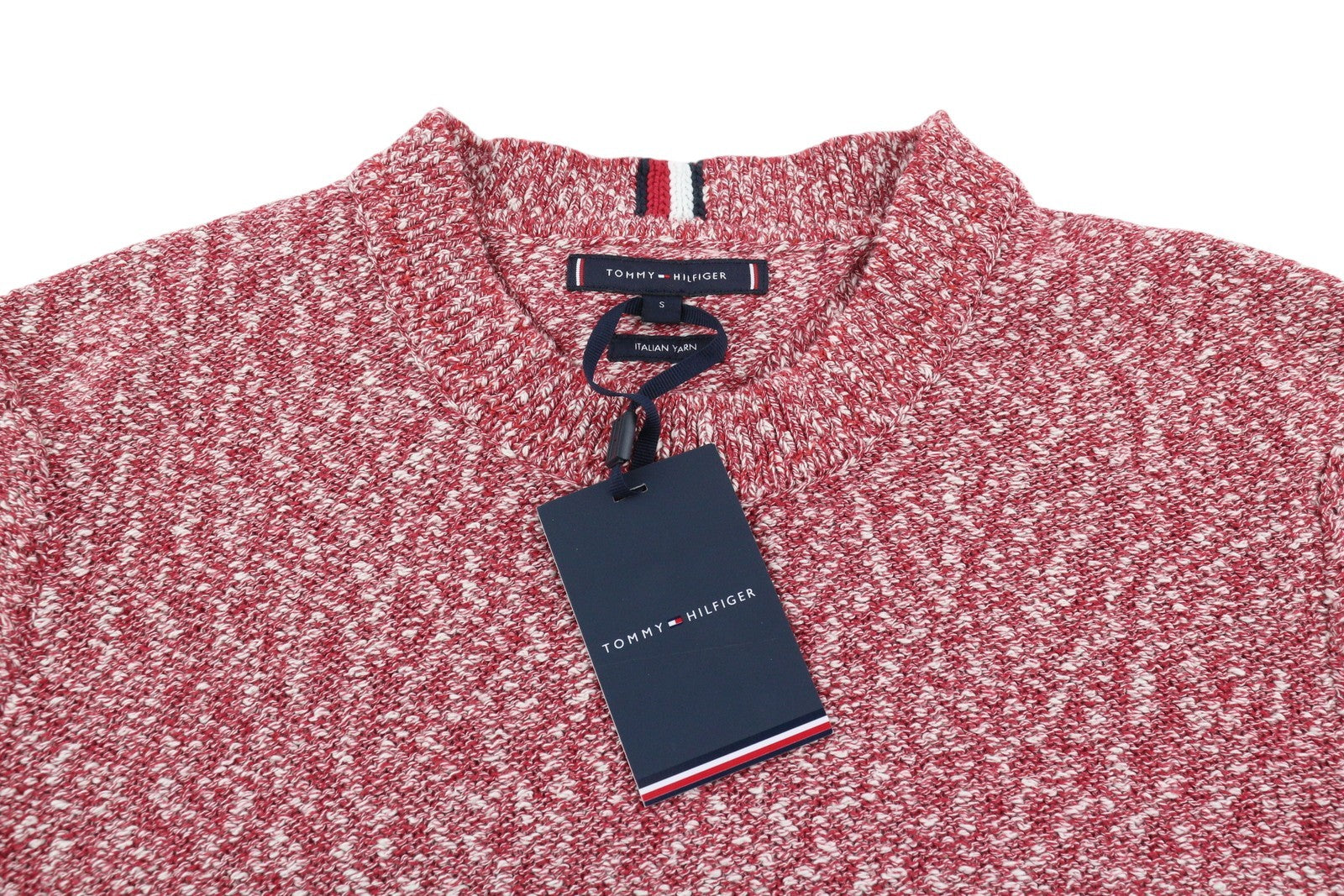 TOMMY HILFIGER Slub Yarn C NK Men Jumper S Red Melange Knit Pull On RRP149