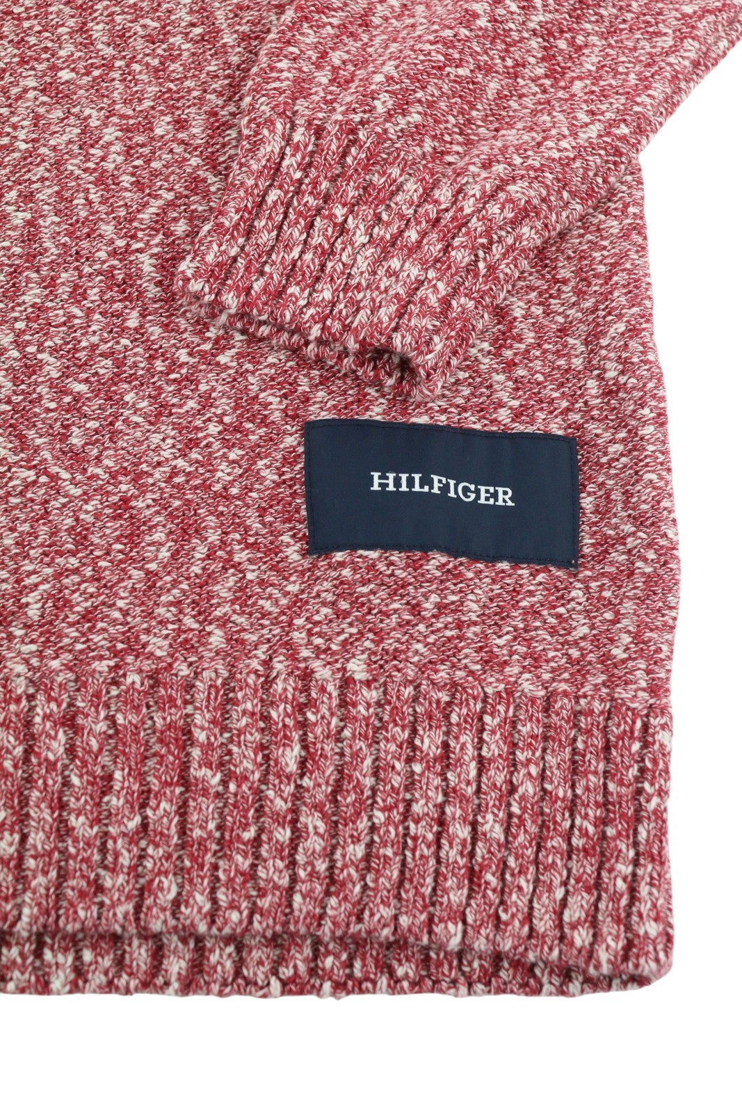 TOMMY HILFIGER Slub Yarn C NK Men Jumper S Red Melange Knit Pull On RRP149