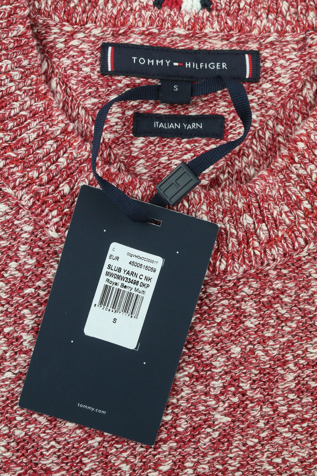 TOMMY HILFIGER Slub Yarn C NK Men Jumper S Red Melange Knit Pull On RRP149
